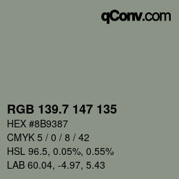 カラーコード: RGB 139.7 147 135 | qconv.com