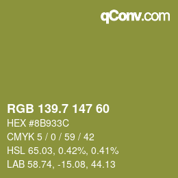 カラーコード: RGB 139.7 147 60 | qconv.com