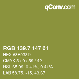 カラーコード: RGB 139.7 147 61 | qconv.com
