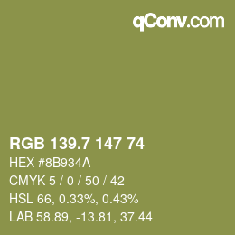 カラーコード: RGB 139.7 147 74 | qconv.com