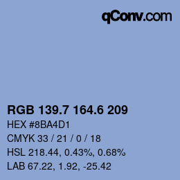 カラーコード: RGB 139.7 164.6 209 | qconv.com