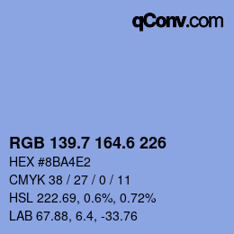 カラーコード: RGB 139.7 164.6 226 | qconv.com