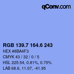 カラーコード: RGB 139.7 164.6 243 | qconv.com