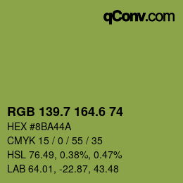 カラーコード: RGB 139.7 164.6 74 | qconv.com