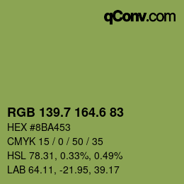 カラーコード: RGB 139.7 164.6 83 | qconv.com
