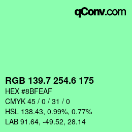 カラーコード: RGB 139.7 254.6 175 | qconv.com