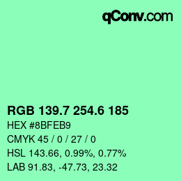 カラーコード: RGB 139.7 254.6 185 | qconv.com