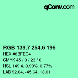 カラーコード: RGB 139.7 254.6 196 | qconv.com