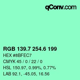 カラーコード: RGB 139.7 254.6 199 | qconv.com