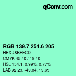 カラーコード: RGB 139.7 254.6 205 | qconv.com