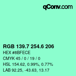 カラーコード: RGB 139.7 254.6 206 | qconv.com