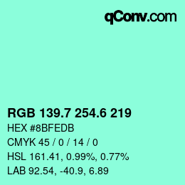 カラーコード: RGB 139.7 254.6 219 | qconv.com