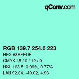 カラーコード: RGB 139.7 254.6 223 | qconv.com