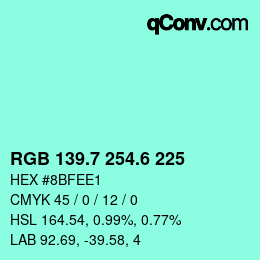カラーコード: RGB 139.7 254.6 225 | qconv.com