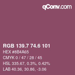 カラーコード: RGB 139.7 74.6 101 | qconv.com