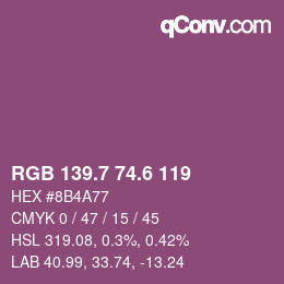 カラーコード: RGB 139.7 74.6 119 | qconv.com