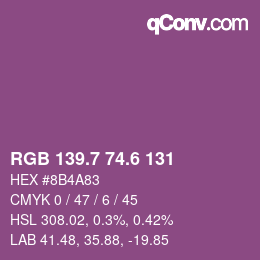 カラーコード: RGB 139.7 74.6 131 | qconv.com