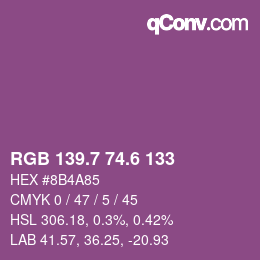 カラーコード: RGB 139.7 74.6 133 | qconv.com