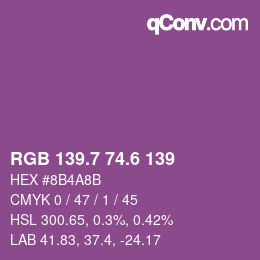 カラーコード: RGB 139.7 74.6 139 | qconv.com