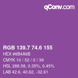 カラーコード: RGB 139.7 74.6 155 | qconv.com