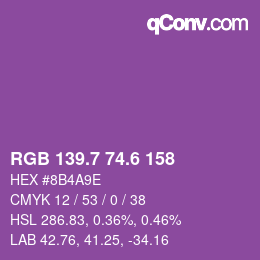 カラーコード: RGB 139.7 74.6 158 | qconv.com