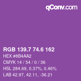 カラーコード: RGB 139.7 74.6 162 | qconv.com
