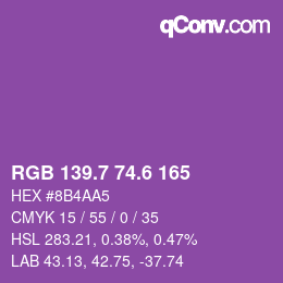 カラーコード: RGB 139.7 74.6 165 | qconv.com