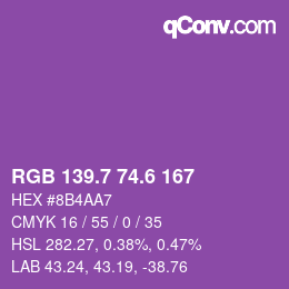 カラーコード: RGB 139.7 74.6 167 | qconv.com