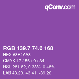 カラーコード: RGB 139.7 74.6 168 | qconv.com