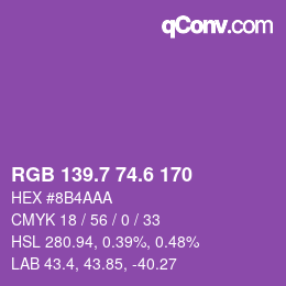カラーコード: RGB 139.7 74.6 170 | qconv.com