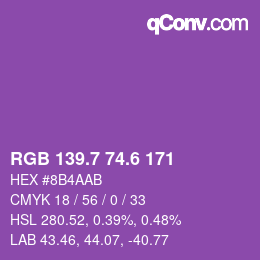 カラーコード: RGB 139.7 74.6 171 | qconv.com