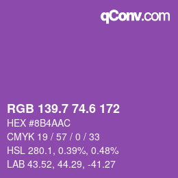 カラーコード: RGB 139.7 74.6 172 | qconv.com