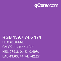 カラーコード: RGB 139.7 74.6 174 | qconv.com