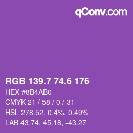 カラーコード: RGB 139.7 74.6 176 | qconv.com