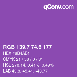 カラーコード: RGB 139.7 74.6 177 | qconv.com