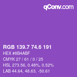 カラーコード: RGB 139.7 74.6 191 | qconv.com