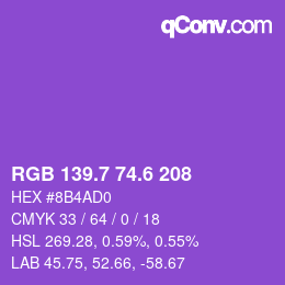 カラーコード: RGB 139.7 74.6 208 | qconv.com