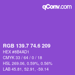 カラーコード: RGB 139.7 74.6 209 | qconv.com