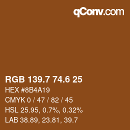 カラーコード: RGB 139.7 74.6 25 | qconv.com