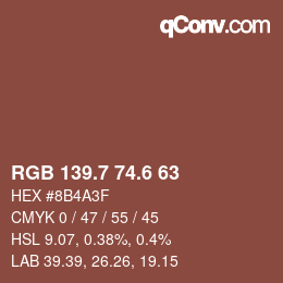 カラーコード: RGB 139.7 74.6 63 | qconv.com