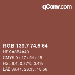 カラーコード: RGB 139.7 74.6 64 | qconv.com