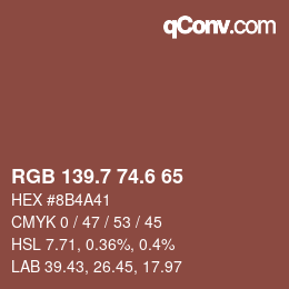 カラーコード: RGB 139.7 74.6 65 | qconv.com