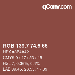 カラーコード: RGB 139.7 74.6 66 | qconv.com