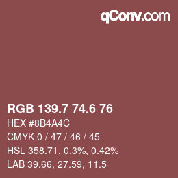 カラーコード: RGB 139.7 74.6 76 | qconv.com