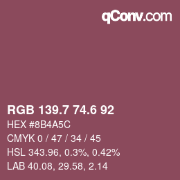 カラーコード: RGB 139.7 74.6 92 | qconv.com