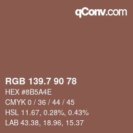 カラーコード: RGB 139.7 90 78 | qconv.com