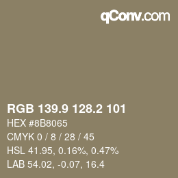 Color code: RGB 139.9 128.2 101 | qconv.com
