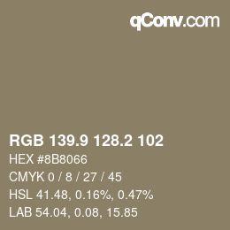 Farbcode: RGB 139.9 128.2 102 | qconv.com