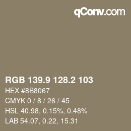 Color code: RGB 139.9 128.2 103 | qconv.com