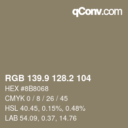 Color code: RGB 139.9 128.2 104 | qconv.com